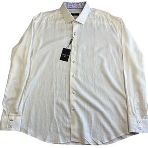 Masutto 100% Linen‎ White Long Sleeve Shirt Mens 3XL Contrasting Trim Cuffs NWT